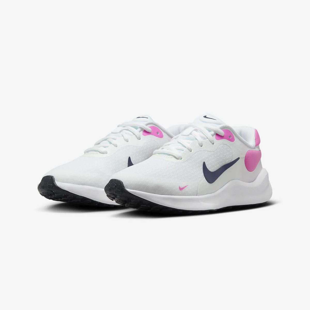 Women's GS Nike Revolution Running Shoe (White/Playful Pink)(FB7689-103)