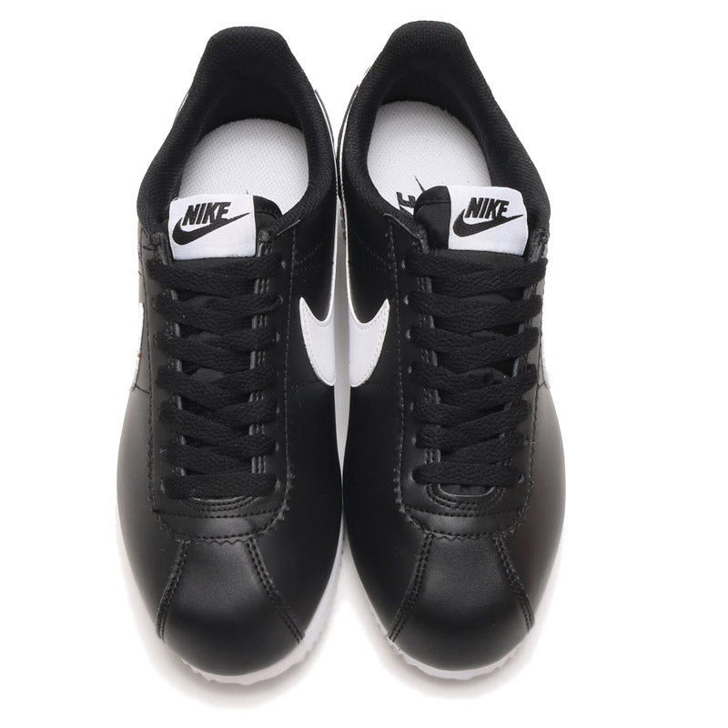 Women s Nike Classic Leather Cortez Black White Swoosh