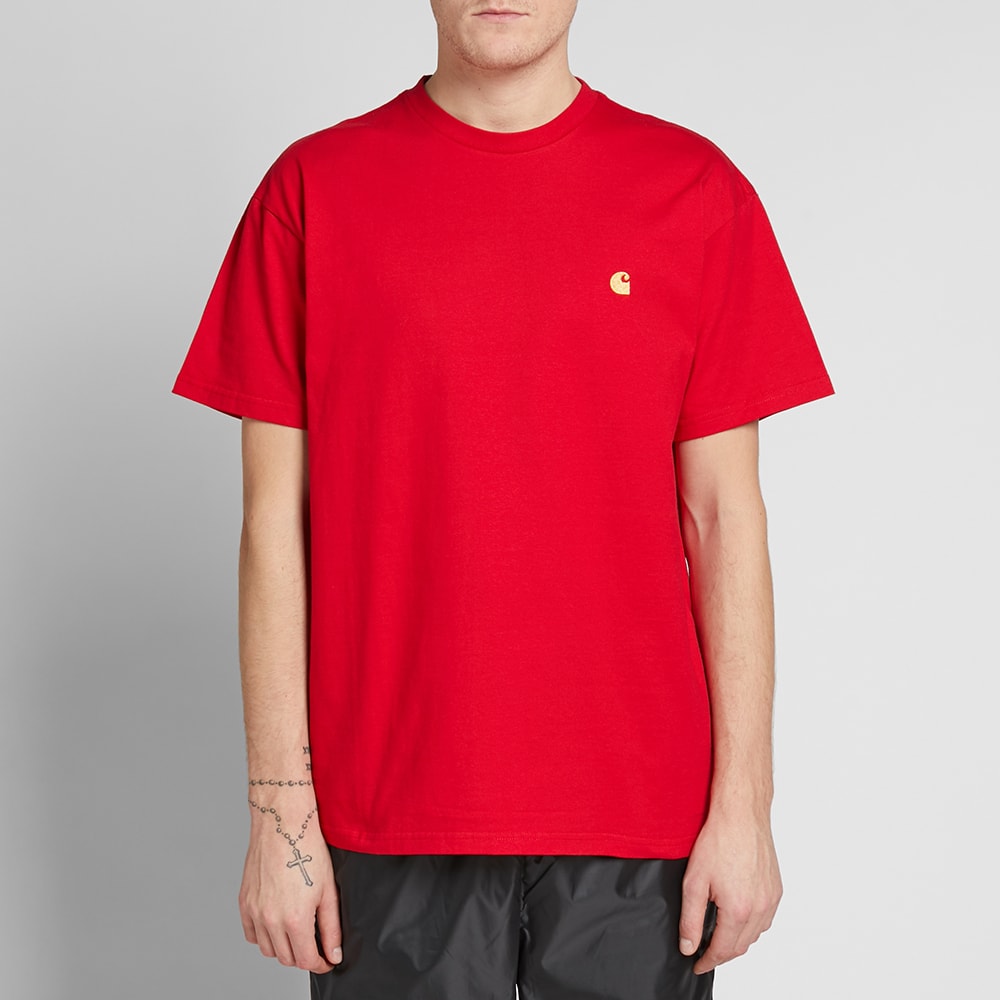 Carhartt WIP Chase Embroidered Tee Cardinal Red Gold Regular Size