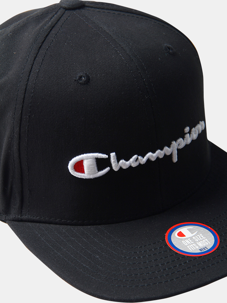 Champion Script Logo Snapback Cap (Black) – Trilogy Merch PH - Technical View