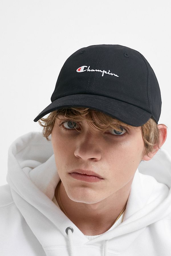Champion Script Small Logo Baseball Cap (Black)(adjustable