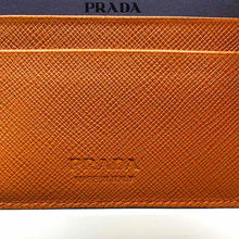 PRADA Saffiano Bi-Fold Leather Wallet w/ Coin Pocket (Bright Blue/Papaya)