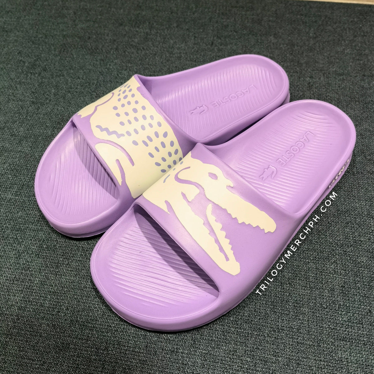LACOSTE Women s Croco 2.0 All Rubber Slides Purple White 7 44CFA0025 Trilogy Merch PH