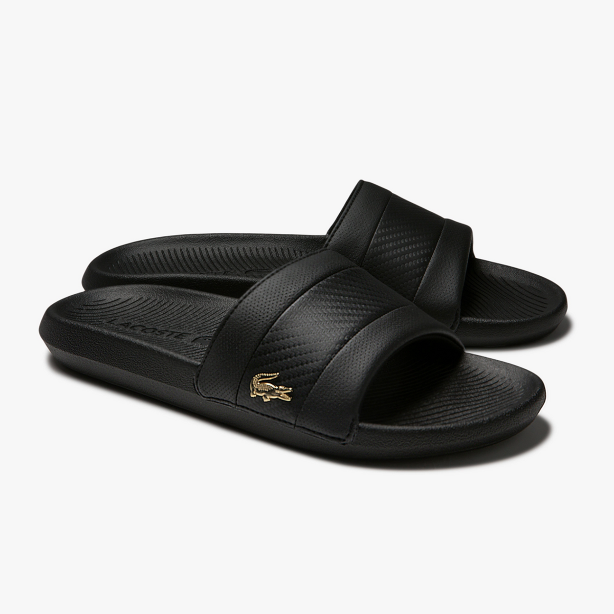 LACOSTE Men s Stripe Metallic Logo Slides Black Black 7 40CMA0045 02 Trilogy Merch PH