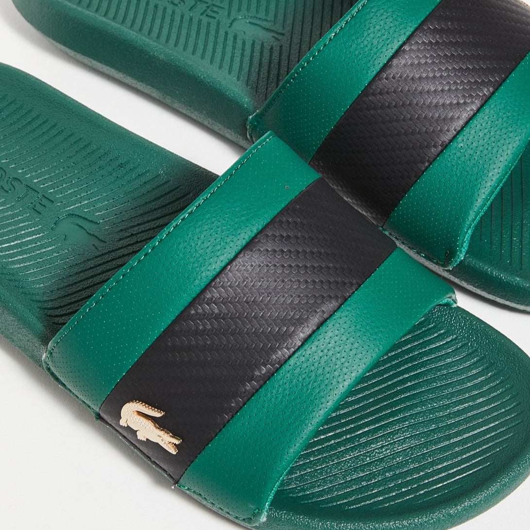 Black and outlet gold lacoste slides