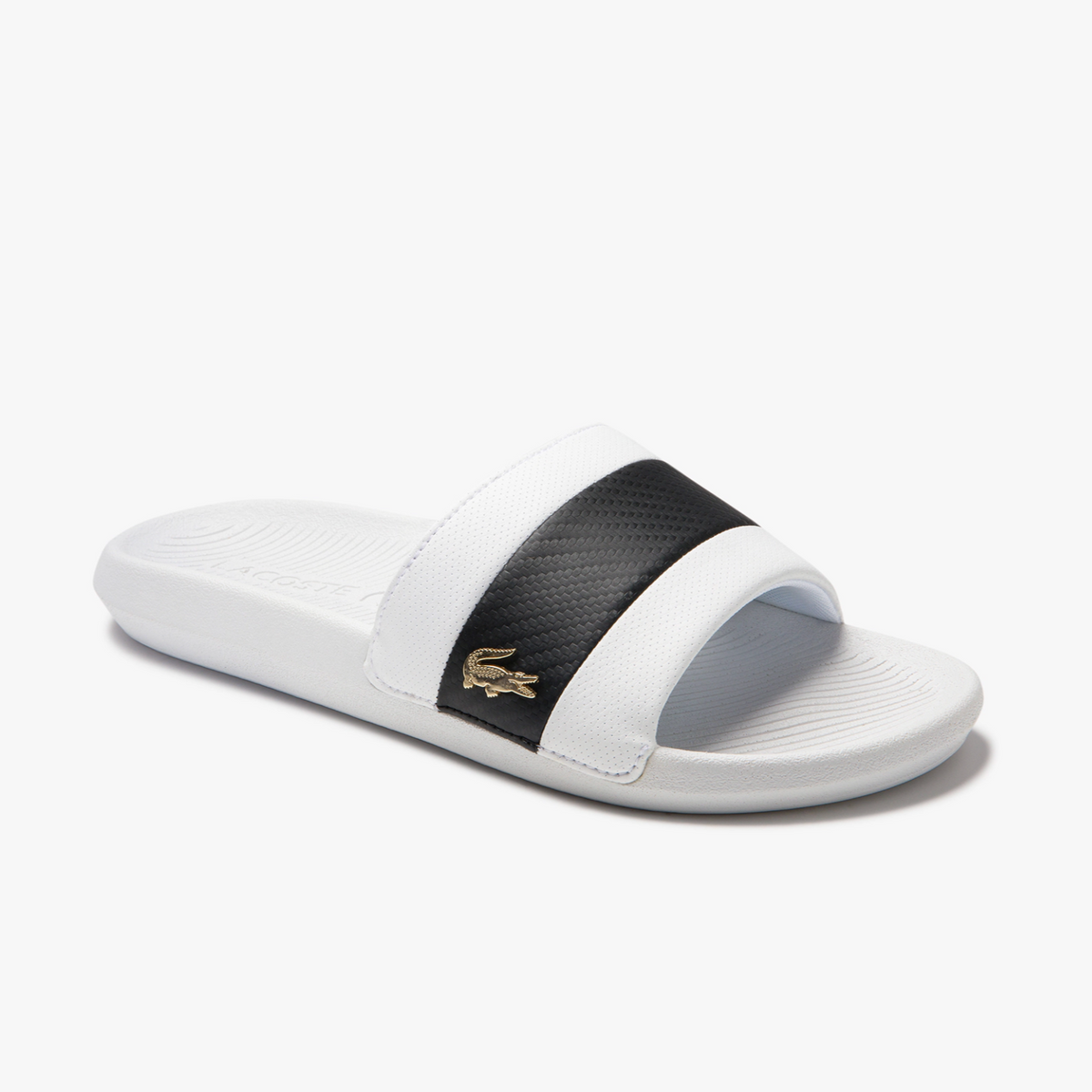 Lacoste slides black best sale and white