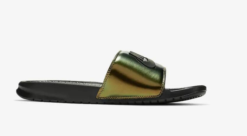 Green nike slides with gold check shop