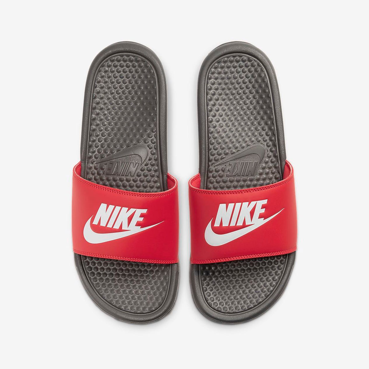 Men s Nike Benassi JDI Slides Iron Grey University Red White 343880 Trilogy Merch PH