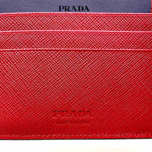 PRADA Saffiano Bi-Fold Leather Wallet w/ Coin Pocket (Black / Fiery Red)