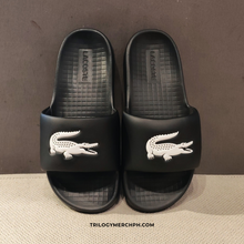 LACOSTE Men's Serve 1.0 Logo Slides (Black/White)(749CMA0021-312)