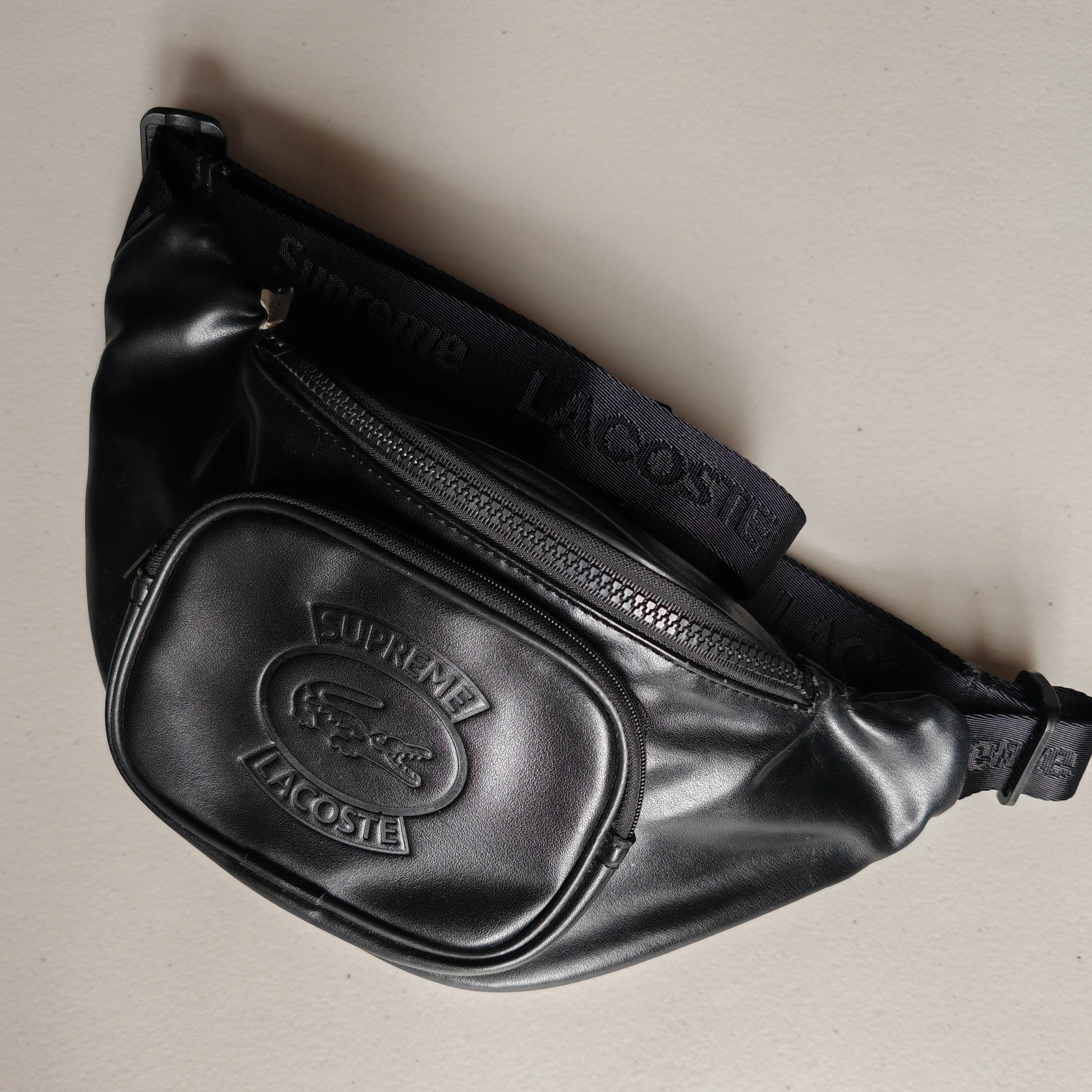 Pre owned Supreme x Lacoste Leather Fanny Pack Triple Black