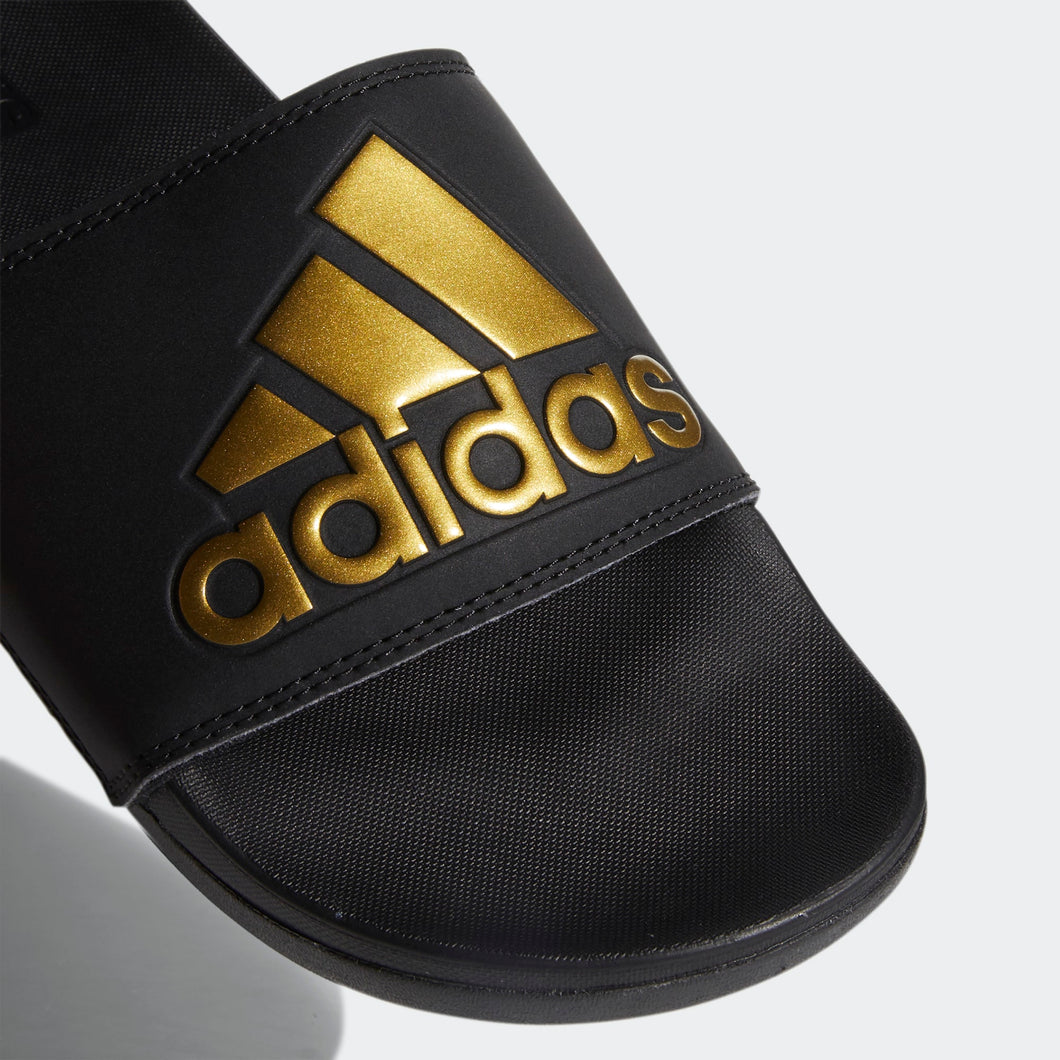 Adidas Adilette Cloudfoam Comfort Slides 3 Stripe Logo (Core Black/Metallic Gold)(EG1850)