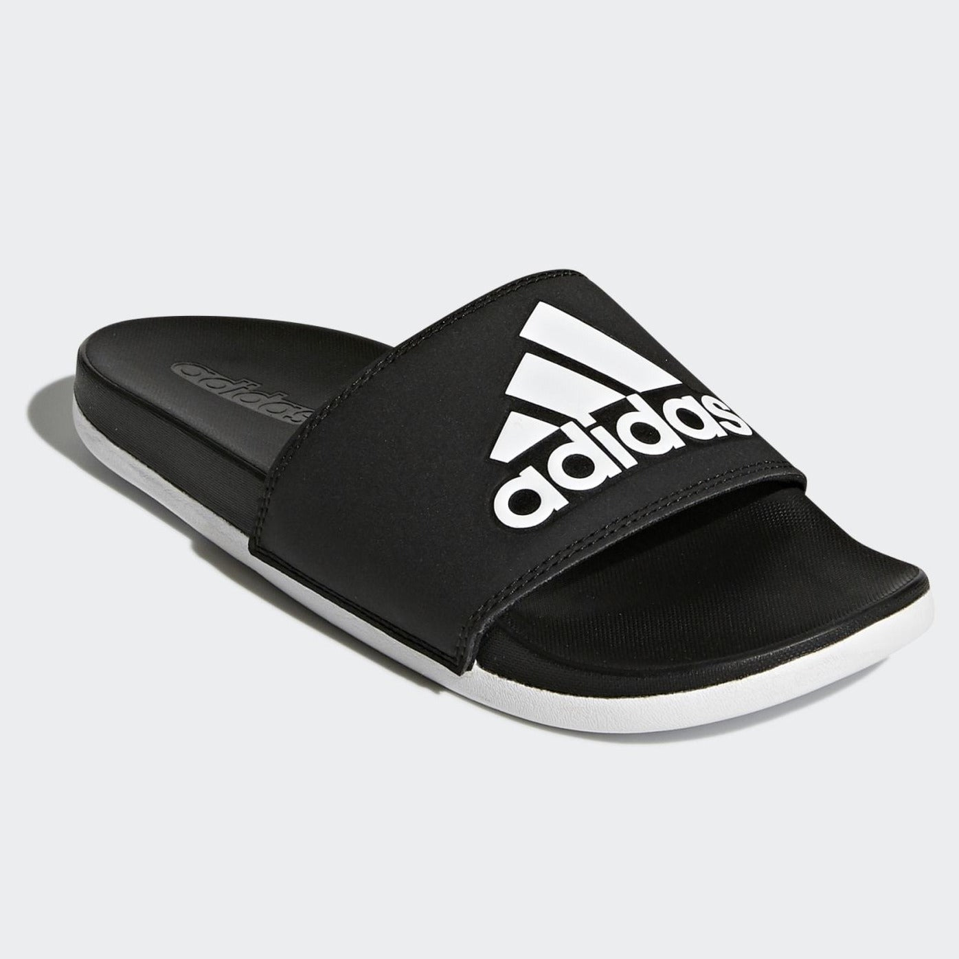 Adidas Adilette Cloudfoam Comfort Slides Stripe Logo (Core Black/Cloud White)(CG3427)