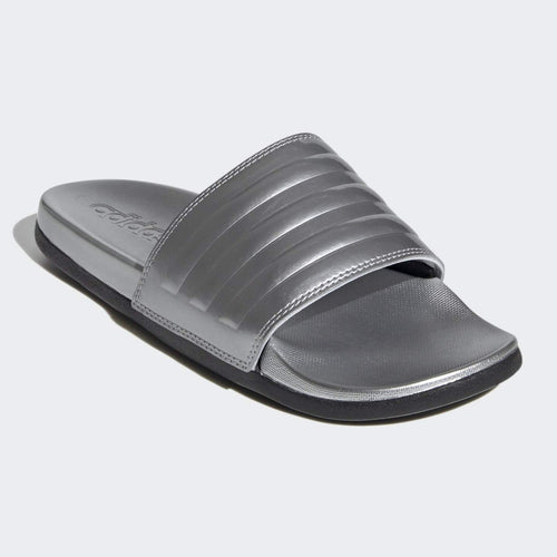 Adidas Adilette Cloudfoam Comfort Monotone Metallic Slides (Silver/Black)(FW7683)