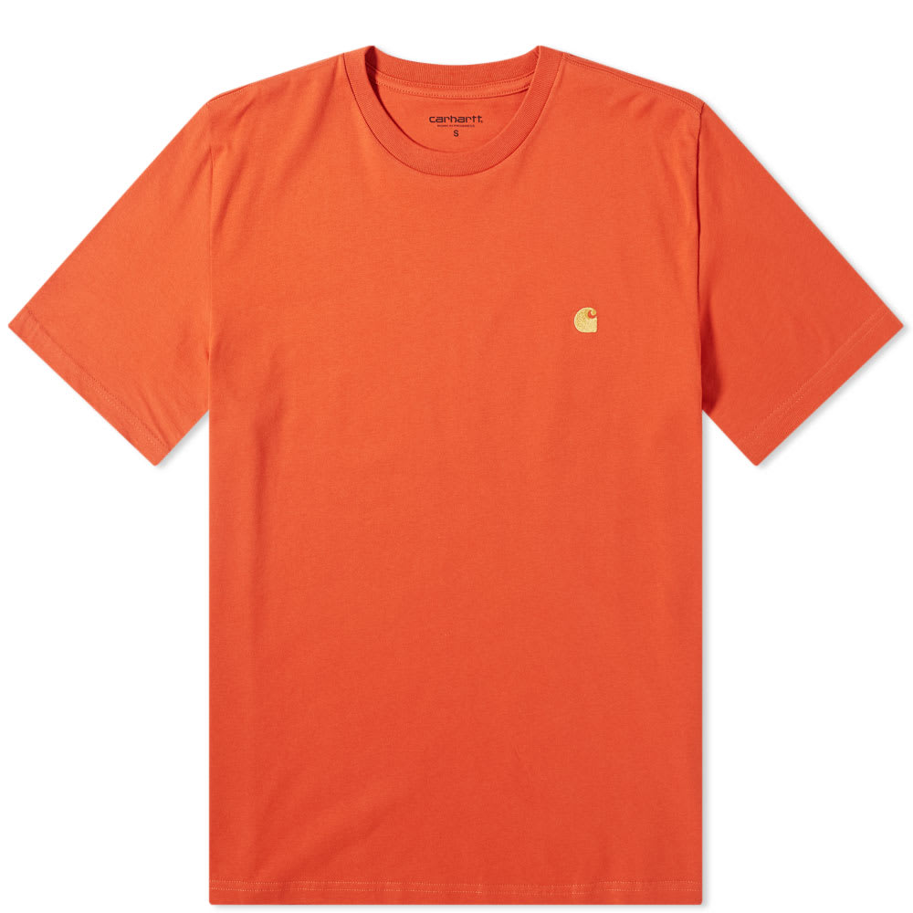 Carhartt WIP Chase Embroidered Tee Brick Orange Gold Regular Size