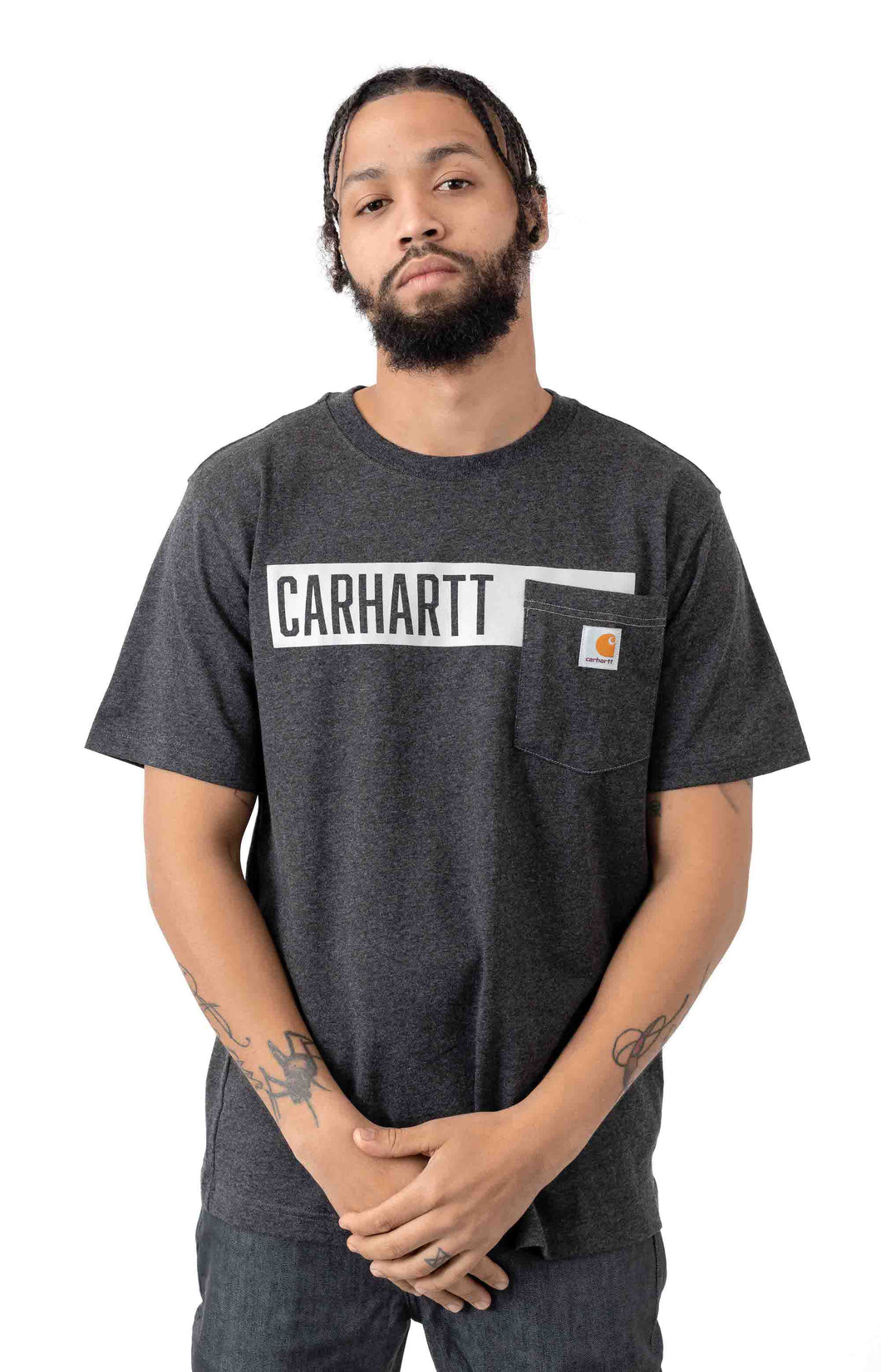 Carhartt TK178-M HW Pocket Stripe Graphic T-Shirt (Carbon Heather - CRH)(104180)(Relaxed Fit)