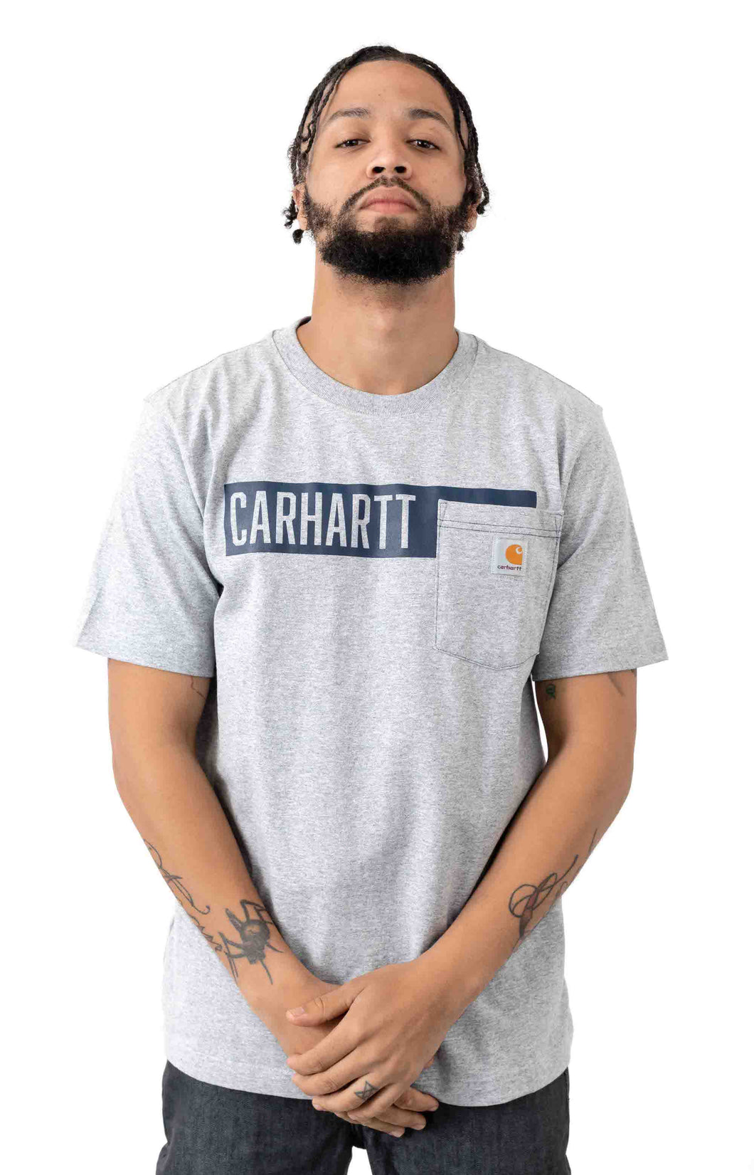 Carhartt HW Pocket Stripe Graphic T-Shirt (Heather Grey - HGY)(104180)(Relaxed Fit)