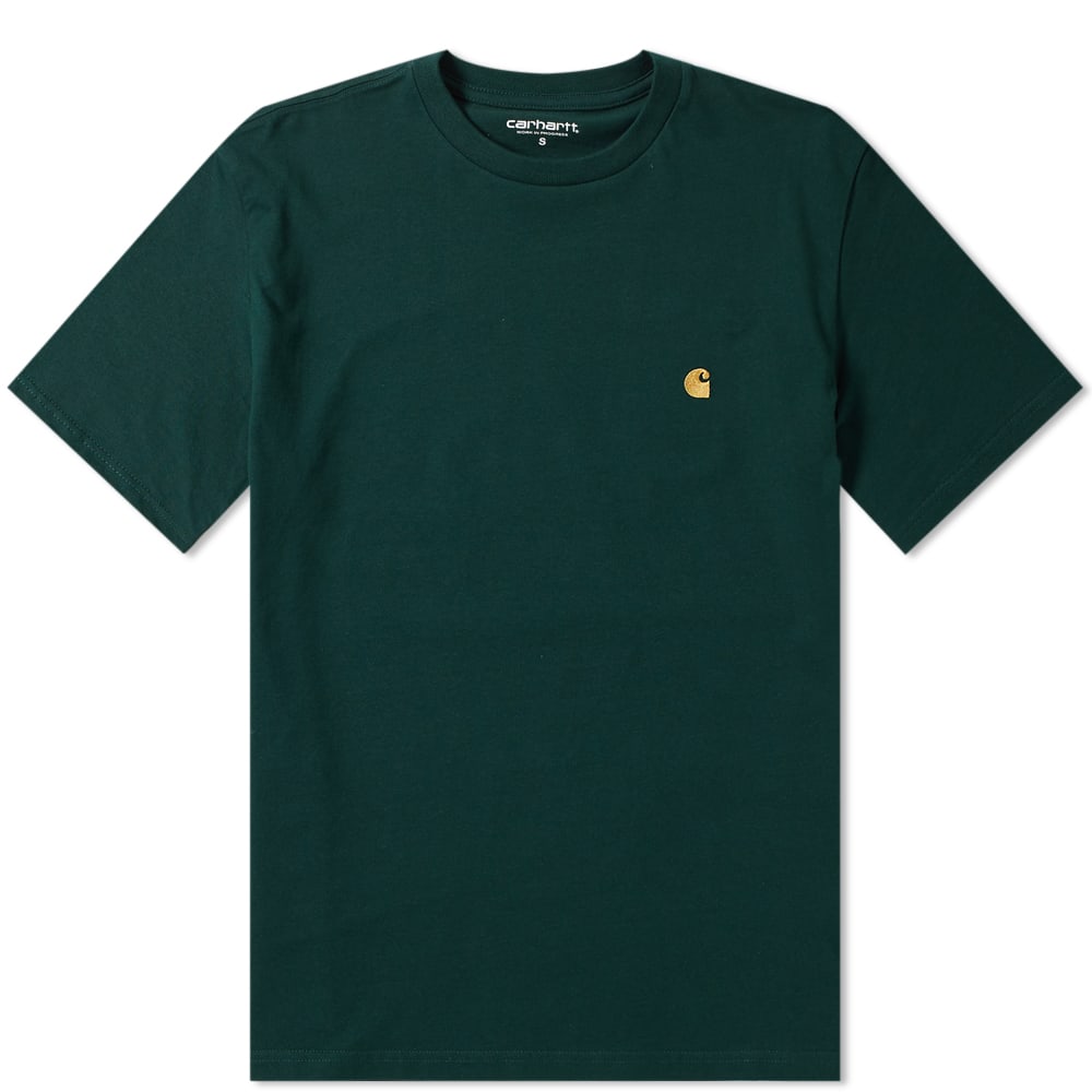 Carhartt WIP Chase Embroidered Tee Bottle Green Gold Regular Size