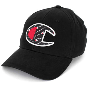 Champion Script Logo C Patch Twill Snapback Cap (Black)