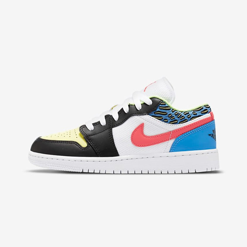 Women s GS Air Jordan 1 Low Funky Patterns Black White Coast Ligh Trilogy Merch PH