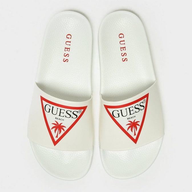 GUESS Women's Triangle Logo Beach Slides (White)