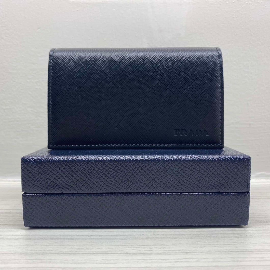Baltic Blue/marble Gray Saffiano Leather Card Holder