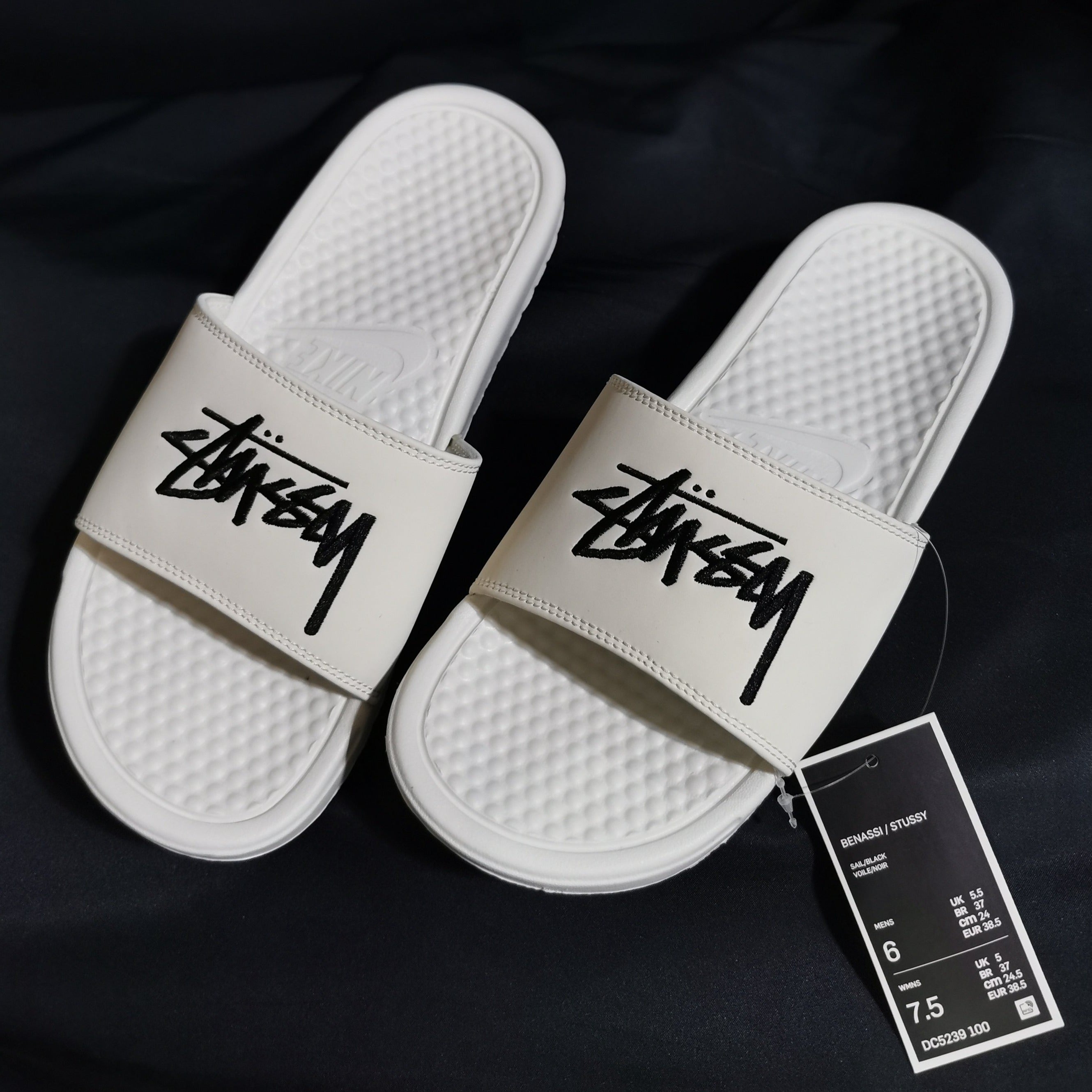Nike x Stussy 2.0 Embroidered Benassi Slides (Sail/Black