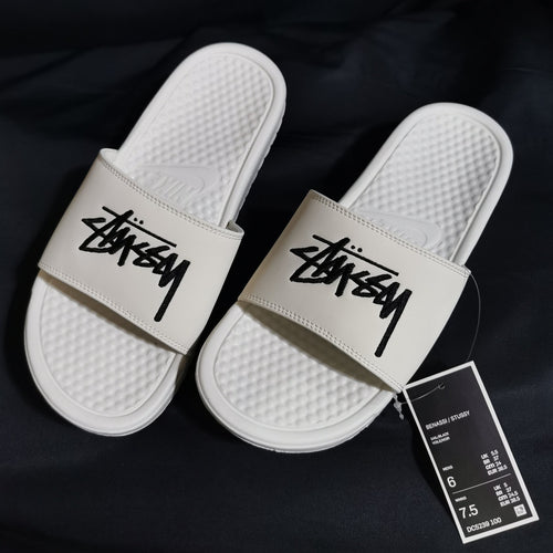 Nike x Stussy 2.0 Embroidered Benassi Slides (Sail/Black)(DC5239-100)