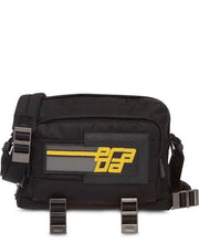 PRADA Racing Logo Tusseto Nylon Cross-Body Bag (Black/Marble Grey/Bright Yellow)