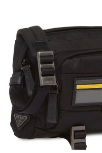 PRADA Racing Logo Tusseto Nylon Cross-Body Bag (Black/Marble Grey/Bright Yellow)