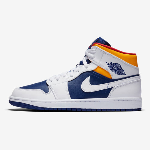 Men's Air Jordan 1 Mid (White/Laser Orange/Deep Royal/Track Red)(554724-131)