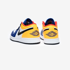 GS Air Jordan 1 Low "Bright Pops of Trail" (White/Track Red/Deep Royal Blue)(553560-123)