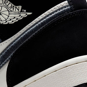 Men's Air Jordan 1 Mid Satin Embroidered Swoosh (Black Sail Smoke Grey)(852542-011)