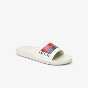 LACOSTE Men's "Tricolor Stripe" Slides (Off White / Red / Navy)