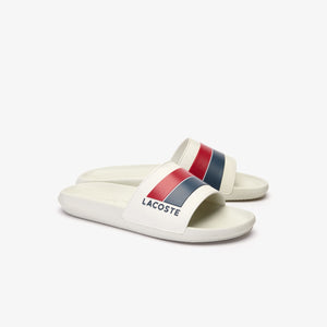 LACOSTE Men's "Tricolor Stripe" Slides (Off White / Red / Navy)