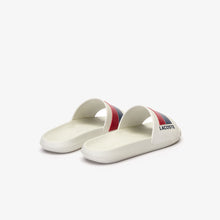 LACOSTE Men's "Tricolor Stripe" Slides (Off White / Red / Navy)