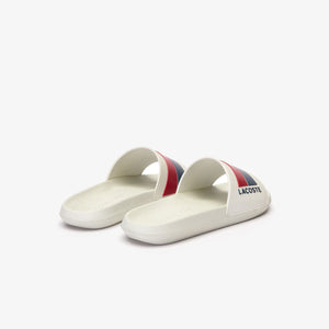 LACOSTE Men's "Tricolor Stripe" Slides (Off White / Red / Navy)