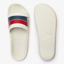 LACOSTE Men's "Tricolor Stripe" Slides (Off White / Red / Navy)