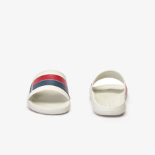 LACOSTE Men's "Tricolor Stripe" Slides (Off White / Red / Navy)