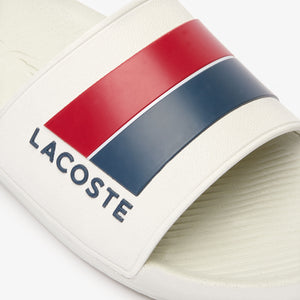 LACOSTE Men's "Tricolor Stripe" Slides (Off White / Red / Navy)