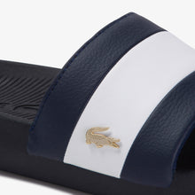 LACOSTE Women's White Stripe Metallic Logo Slides (Navy/White)(7-39CFA0036-092)