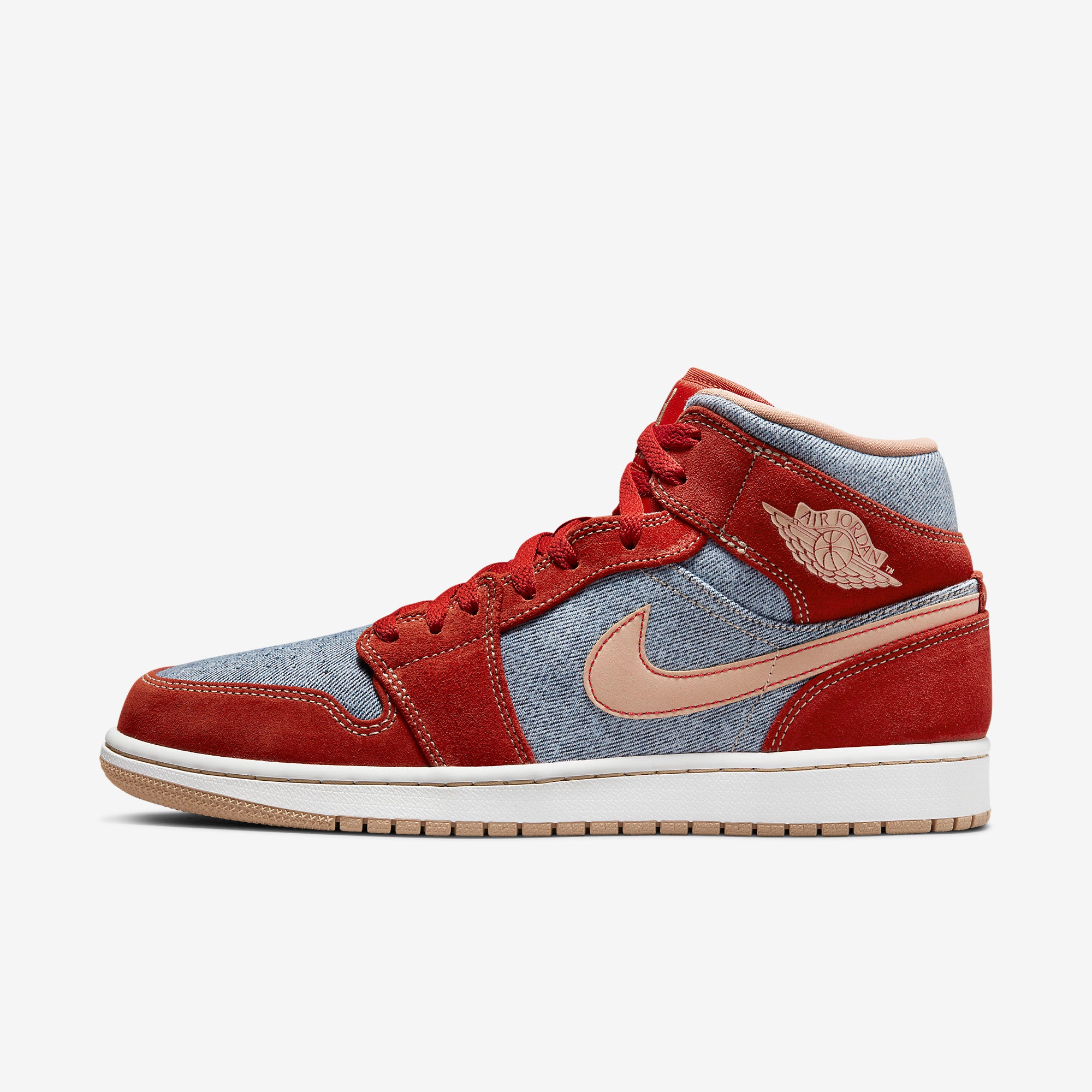 Nike Air Jordan 1 Mid SE Denim Red Cinnabar sold Hemp Grade School Youth DM4384 600