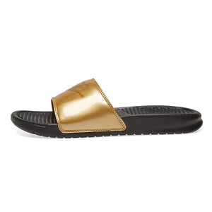 Women's Nike Benassi JDI Print Slides (Black/Metallic Gold)(618919-022)