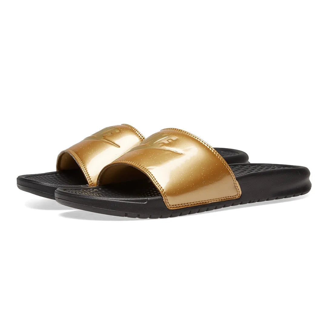 Women's Nike Benassi JDI Print Slides (Black/Metallic Gold