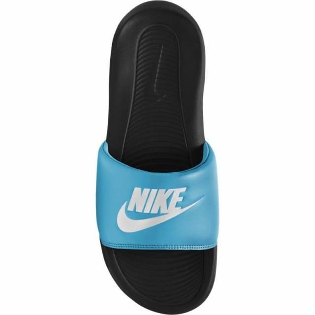 black and blue nike slides