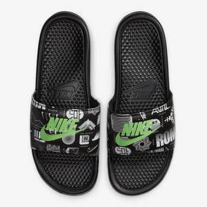 Men's Nike Benassi JDI Slides "Worldwide" (Black/White/Green Strike)(631261-042)