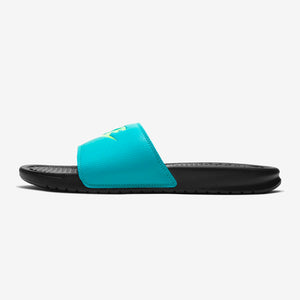 Men's Nike Benassi "Just Do It" Classic Slides (Black/Oracle Aqua/Ghost Green)(343880-032)