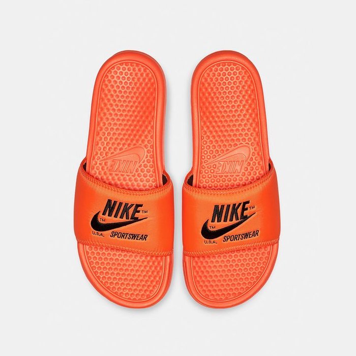 orange nike benassi slides