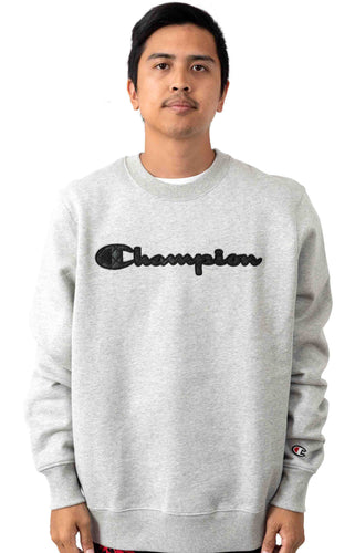 Champion Super Fleece 2.0 Quilted Script Applique Crewneck (Oxford Grey)