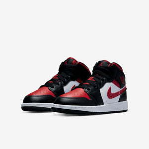 Women's / GS Air Jordan 1 Mid "Bred Toe" (White/Black/Fire Red)(554725-079)